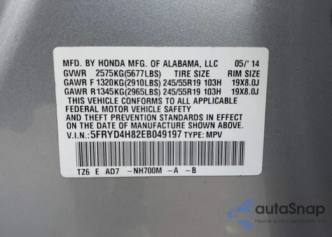 2014 Acura Mdx Advance Pkg W/Entertainment Pkg из США, поврежденный, VIN 5FRYD4H82EB049197